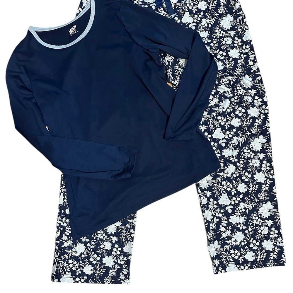 Lands' End Blue Floral Women Pajama Set Medium
